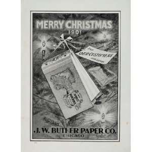 1901 Christmas J W Butler Paper Co Samples Ad Chicago   Original Print 