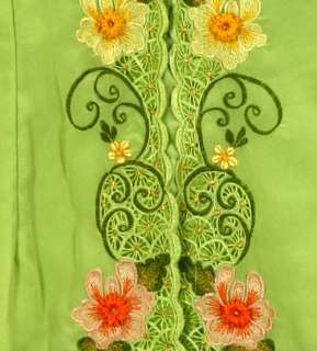 NEW APPLE GREEN KA SUNDA ETHNIC EMBROIDERED LINED BLOUSE TOP SIZE 