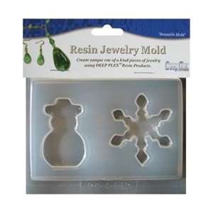   Resin Jewelry Mold 2 Cavity Snowman/Snowflake; 4 Items/Order Arts