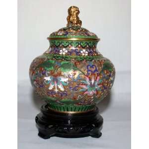  5 1/2 Beijing Cloisonne Cremation Urn Hong Kong Gold with 