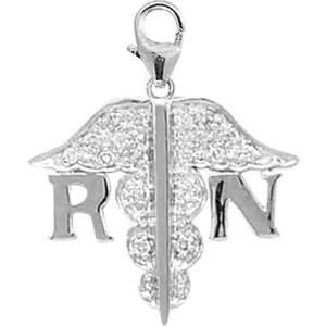  14K WG 1/10ct HIJ Diamond RN Caduceus Spring Ring Charm 