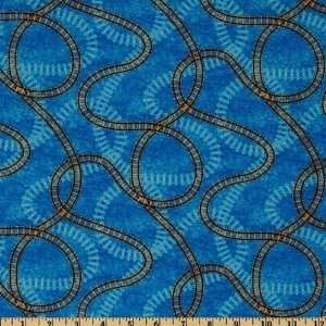  44 Wide Riding The Rails Railroad Tracks Blue Fabric By 