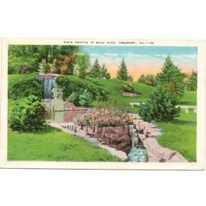 1930s Vintage Postcard   Rock Grotto in Read Park   Freeport Illinois