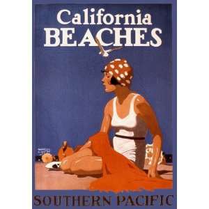 GIRL CALIFORNIA BEACHES SOUTHERN PACIFIC TRAIN AMERICAN SMALL VINTAGE 