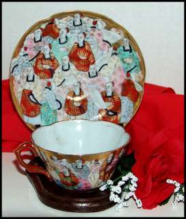 Chinese Porcelain Cup Saucer Intricate Figural Motif  