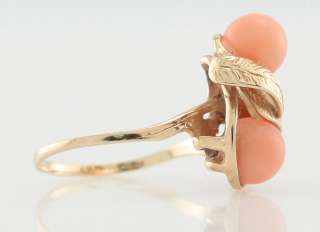 Vintage 14k Yellow Gold Coral Pearl Cluster Cocktail Ring Size 5.5 No 