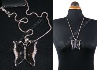 Rhinestones BLACK BUTTERFLY Pendant BOHO Chic Charm Fashion Silver 