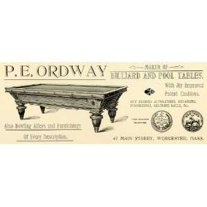  1898 Ad P. E. Ordway Billiard Pool Tables Antique 
