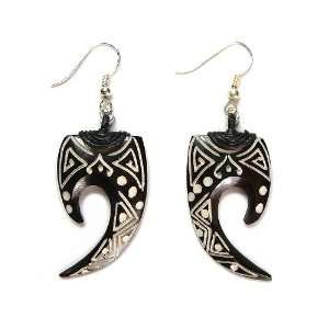 Organic Horn and Bone Hand Painted Tribal Dangle Earrings