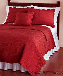 CHILI RED MATELASSE STITCH CAL/ KING COTTON QUILT COVERLET  