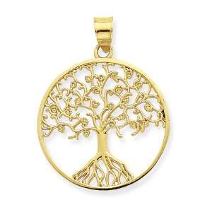  14k Large Cut Out Hearts On Tree Of Life Disc Pendant 