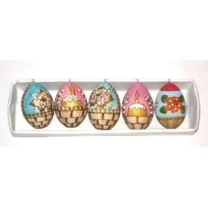 Easter Wood burn Russian * Set of 5 eggs * 2 1/4 in *Church, flower 
