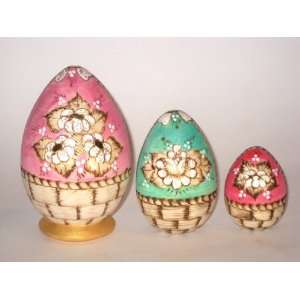 Nesting Eggs * 3 pc / 5 in * Easter Wood burn * Russian * Flowers * eg 