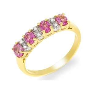    9ct Yellow Gold Pink Sapphire & Diamond Ring Size: 5.5: Jewelry