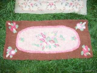 vintage hooked rug~Chocolate & Shabby pink ROSES~SALE  