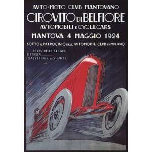CAR RACE CIRCUIT BELFIORE MANTOVA 1924 MILANO ITALY VINTAGE POSTER 