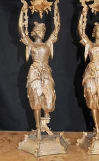 Pair Ormolu French Empire Figurine Candlesticks Candela  