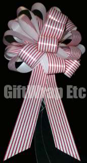 12 RED WHITE CANDY STRIPE 8 PULL BOWS GIFT CHRISTMAS WREATH TREE 