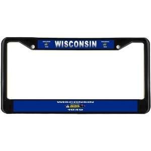  Wisconsin State Flag Black License Plate Frame Metal 
