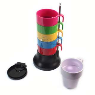 New 6pcs Colorful Stacking Coffee Tea Cups Mugs set Plastic  
