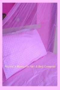 MOSQUITO NET BED CANOPY PINK MATCH DOONA COVER, PILLOWCASE POLKA DOTS 
