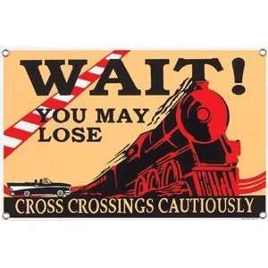    Wait Cross Crossing Cautiously Porcelain Sign: Home & Kitchen