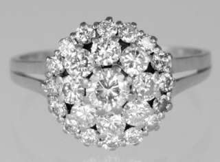 18ct White Gold 2.0 carat Diamond Cluster Ring.Vintage floral ring 