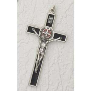 St. Benedict Hanging Wall Cross Black with Blue & Red Enamel Medal 4 1 