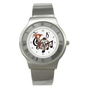 French Horn Music Instrument Fan Stainless Steel Watch  