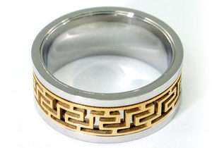 Silver & Gold Tone Greek Key Stainless Steel Spin Ring R148  