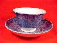 Staffordshire Blue Spatter Tea Bowl & Saucer 19th c NR  