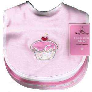    Girls Baby Bibs   3 Pack with Cupcake and Pink Hearts: Baby