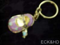 Key Chain Purse Charm Lilac Baby Shoe Blue Hearts Gift  