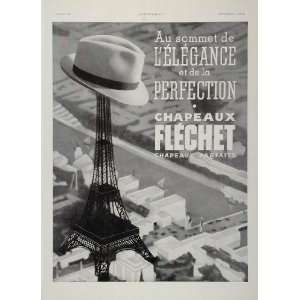  1937 Orig. French Ad Chapeaux FlÃ©chet Hat Eiffel Tower 
