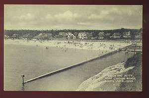   BEACH & JETTY ~ SOUTH LYME, CT ~ Postcard unused circa 1940s  