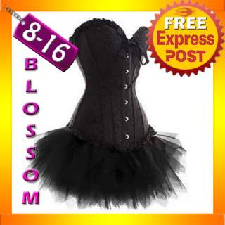 CC10 Black Swan Floral Satin Bustier Burlesque Corset Tutu Moulin 
