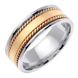   Two Tone Gold comfort fit flat surface Braided Mens 8 mm Wedding Band