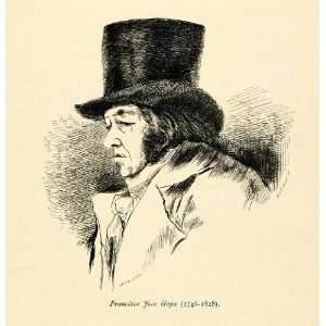  1873 Wood Engraving Art Portrait Francisco Jose Goya Spanish 