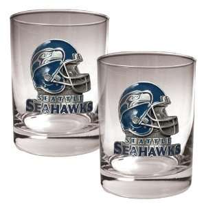  Seattle Seahawks NFL 2pc Rocks Glass Set   Helmet logo 
