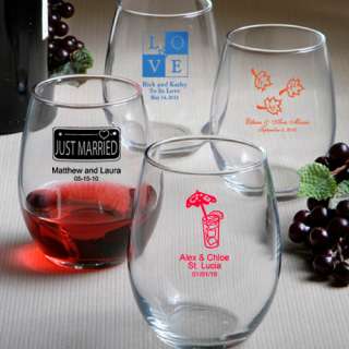 100 Personalized Stemless Wine Glasses Wedding / Bridal Shower Favors 