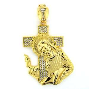  Mens Iced Out Hip Hop 14K Gold Plated Crystal Jesus with 