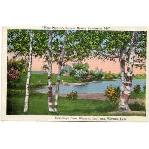1930s Vintage Postcard Greetings from Winona Lake and Warsaw Indiana