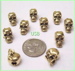 25 Skull Beads 7x 6.5mm,Lrg Hole 3.5mm Gold fit paracord lanyard #79 2 