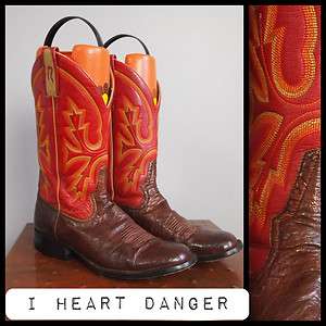   COWBOY BOOTS exotic skin ostrich leather + red 9 B hand crafted  