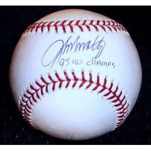  John Smoltz Autographed Baseball with 95 Champs 