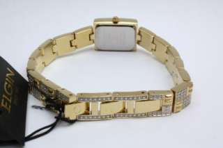 New Elgin Women Crystallized Bracelet Gold Dress Watch 17mm x 22mm 