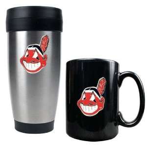 MLB Cleveland Indians Stainless Steel Travel Tumbler and Black Ceramic 