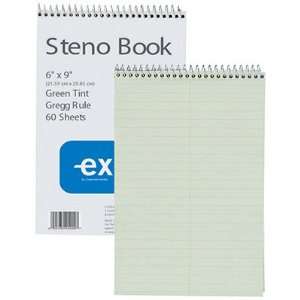  Steno Book, Gregg Rule, 6x9, Green Tint Pages, 60 Sheets 