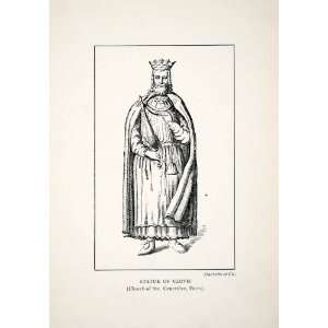  1913 Wood Engraving Art Statue Clovis King Franks Royal 