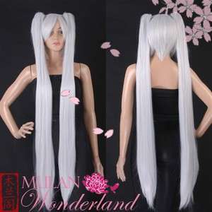 Clip on Silvery Grey Ex Long Str Ponytail Cosplay Wig  